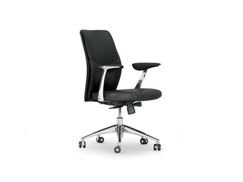 Siège de bureau Koraz - revêtement cuir - mécanisme synchrone 4 positions - accoudoirs aluminium poli_1