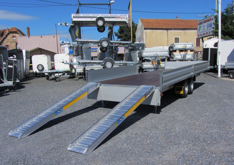 Remorque plateau Humbaur HN 256221 GR - 2 essieux, roues surbaissées, ridelles alu_1