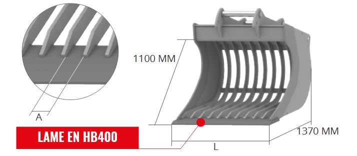 Vs 110gd godet squelette general duty - Cangini - 1200 mm - profil allongé et lame HB400_1