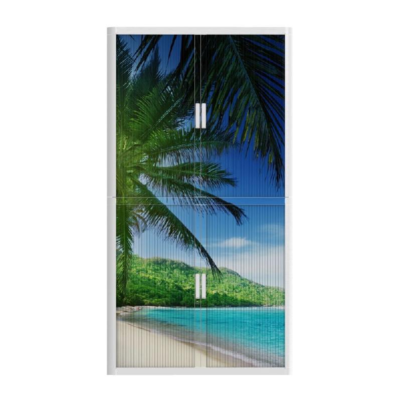 Armoire à rideaux avec décor mer - EasyOffice. - Haute, Palmier_1