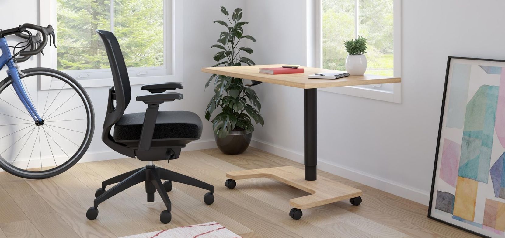 Bureau droit manuel ajustable sur roulettes Artopex, en mélamine de qualité commerciale - Dimensions 24