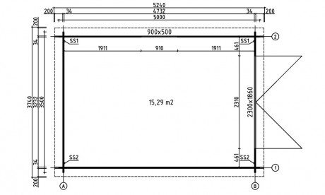 Garage simple bois laurier / 19.60 m² / toit monopente / porte battante / 3.74 x 5.24 x 2.43 m_1