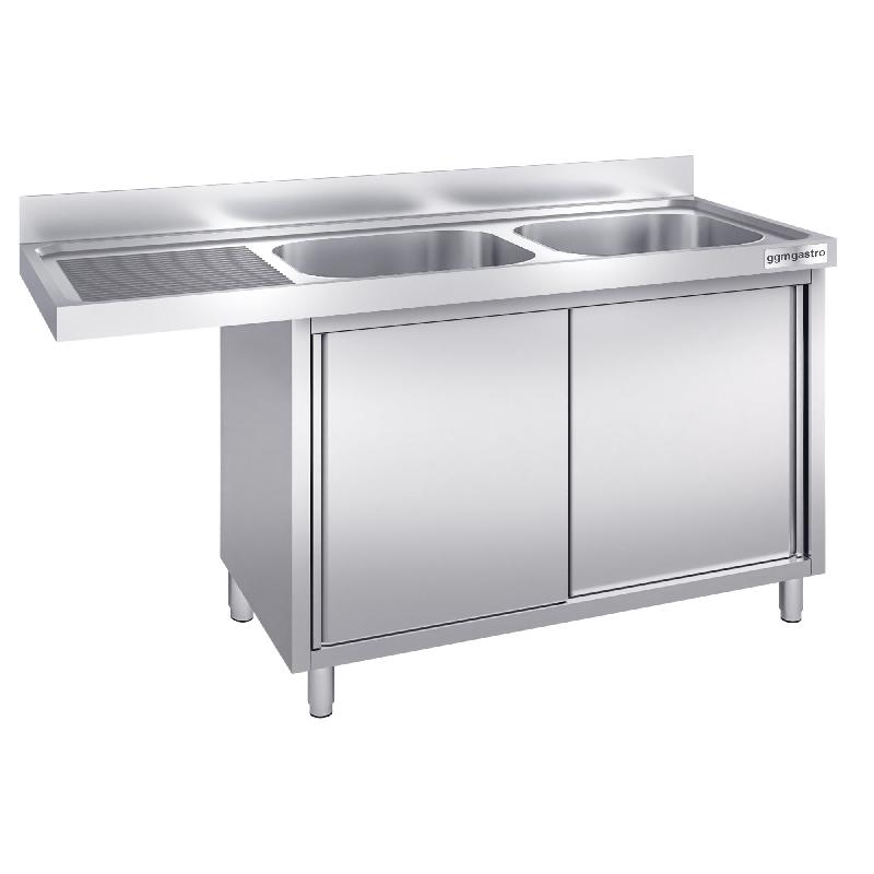 Plonge Inox 2 bacs sur placard avec passage lave-vaisselle - P 700 - GGM -_1