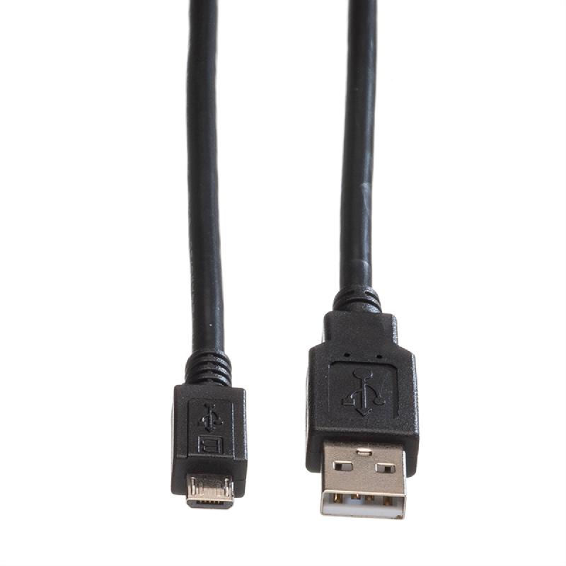 ROLINE Câble USB 2.0, USB A mâle - Micro USB B mâle, noir, 0,8 m_1