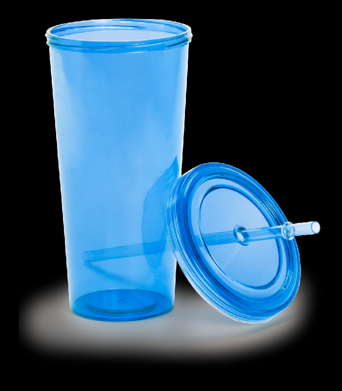 Mug en plastique transparent - 750 ml - avec couvercle et paille colorés_1