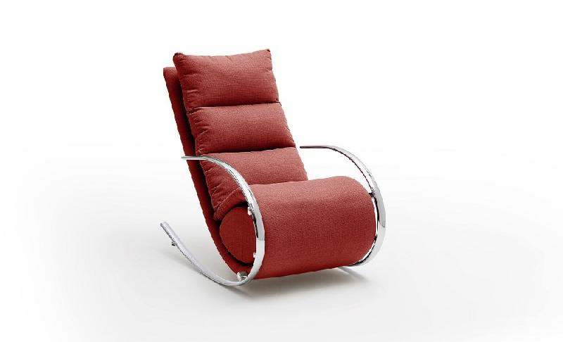 Fauteuil relax Yanis - Tissu rouge - Pouf indépendant - Structure métal - Design chic et confort optimal_1