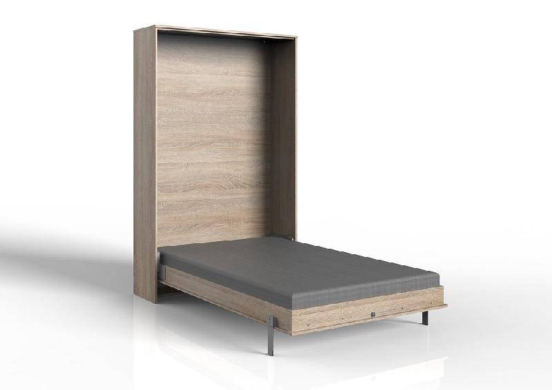 Lit escamotable VANIER - Décor chêne - Couchage 120 x 200 cm - Faible profondeur - Sommier inclus_1