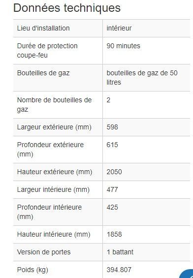 210385W - Armoire coupe-feu G90.6-2F pour 2 bouteilles de gaz de 50L - Résistance 90 min - Norme EN 14470-2_1