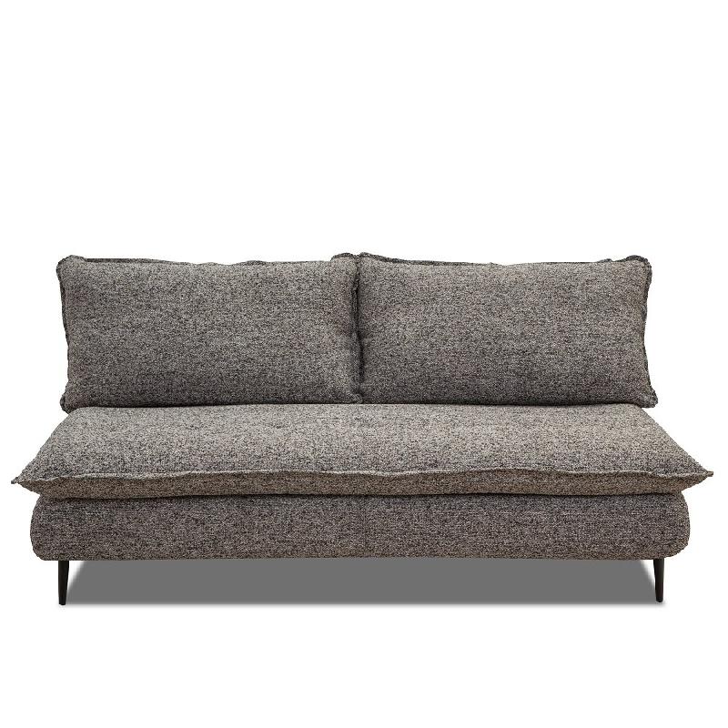 Canapé lit compact 3 places Lisbonne 140 cm - sommier à lattes, matelas 13 cm, tissu tweed gris chiné_1
