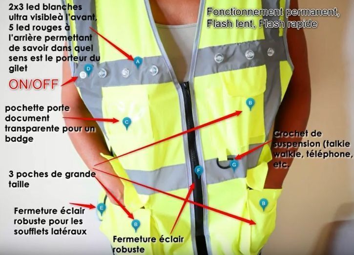 LEDWARNING Gilet Pro de Sécurité Fluo à 11 LEDs Blanches et 11 Rouges_1