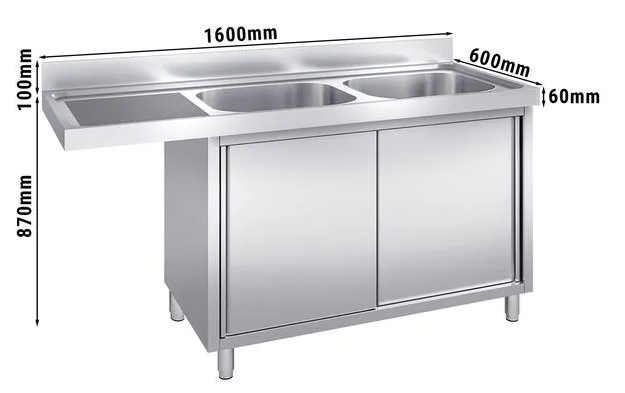 Plonge avec passage lave-vaisselle 160 x 60cm et placard - 2 cuves à droite l40 x p40 x h25 cm_1