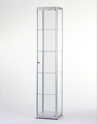 Vitrine colonne argent l 40 cm avec porte battante securise et eclairage led_0