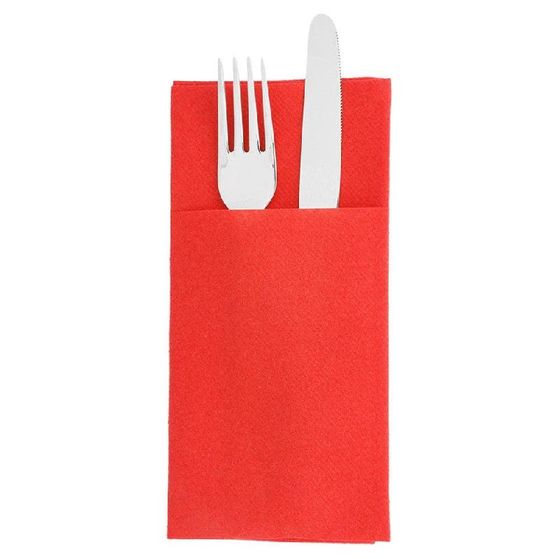 Serviette-étui pour couverts intissé rouge 40x40cm - par 700_1