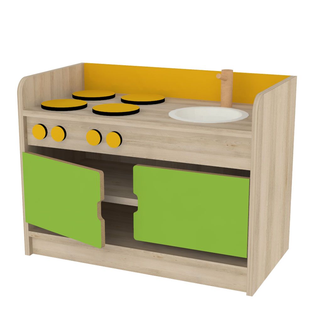 Combi cuisine avec portes - boutons et feux décor jaune - JI.IC14 - pour crèche et collectivité_0