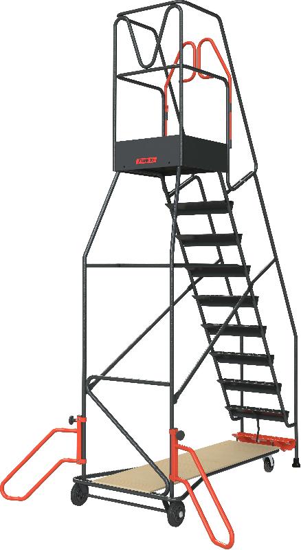 Escabeaux de rayonnage à immobilisation automatique - 10 marches - plateforme antidérapante et portillon de sécurité_1