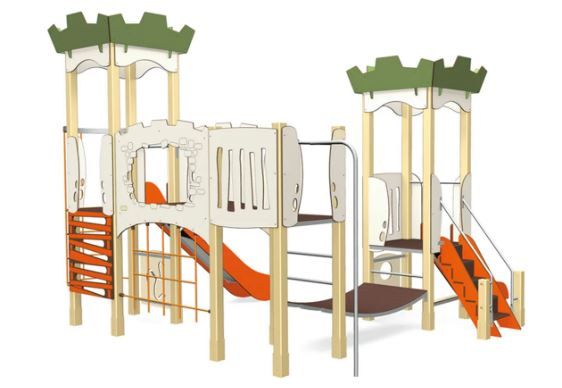 3822 - Structure pour aire de jeux - Transalp - Mon Château 3 tours avec filet, toboggans et panneaux ludiques_1