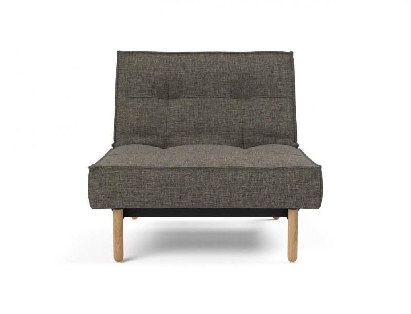Innovation Living - Fauteuil-lit convertible Splitback Stem 90x115 cm - Pieds obus chêne naturel - Tissu Flashtex Dark Grey_1