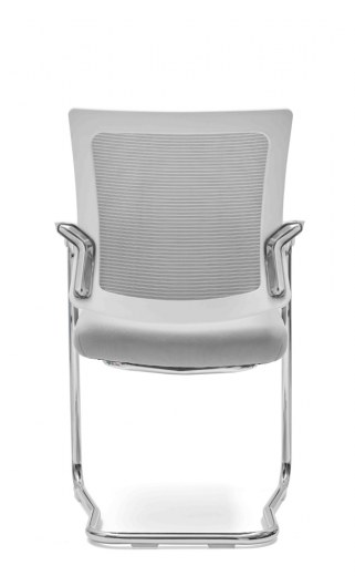 Lot de 4 fauteuils DAHLIA blancs - structure luge, dossier résille grise et piétement chromé - Référence 8002 FR206_1