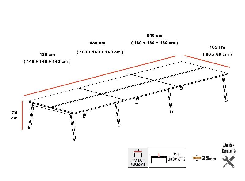 Bureau bench Born 6 personnes - Mobel Linea - Blanc, Hêtre, 540_1