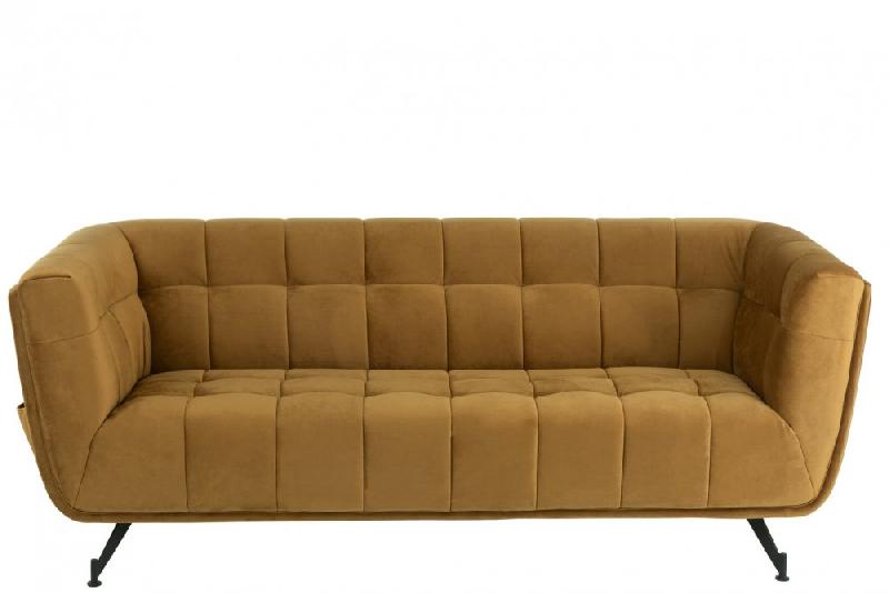Canapé lounge Marianah ocre - style contemporain en velours capitonné - L207 x H78 x P82 cm_1