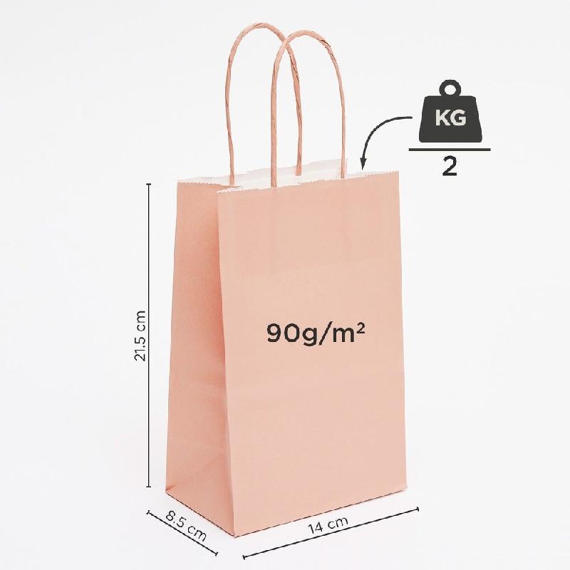 Sac kraft rose poudré poignées torsadées coordonnées 14x8,5x21,5cm - par 50_1