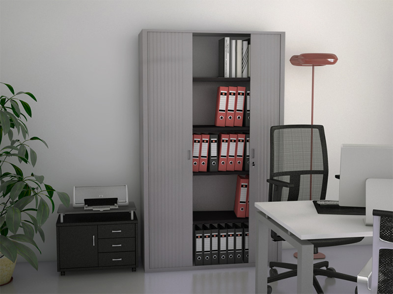 Armoire à rideaux classique unie Factodesk - monobloc L120 x H198 cm avec 4 tablettes noires_1