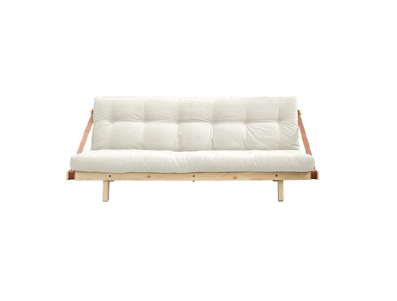 Banquette futon JUMP en pin massif - Coloris naturel - Couchage 130 x 202 cm - Design scandinave avec lanières en cuir_1