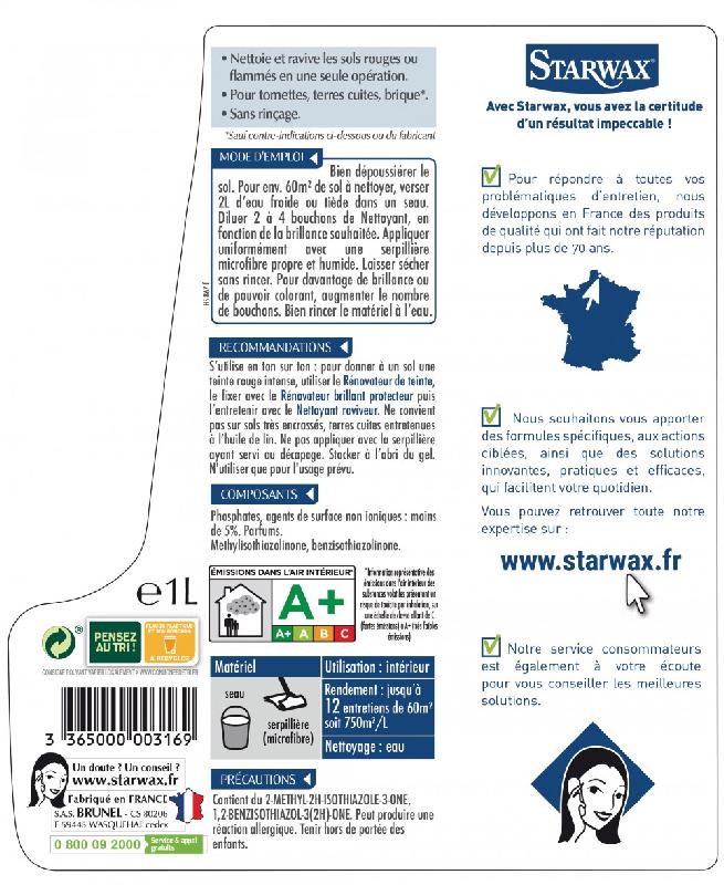 Nettoyant raviveur coloré pour sols rouges ou flammés - STARWAX 1 L - Sans rinçage_1
