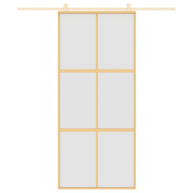 Vidaxl porte coulissante doré 90x205 cm verre esg dépoli et aluminium 155158_1