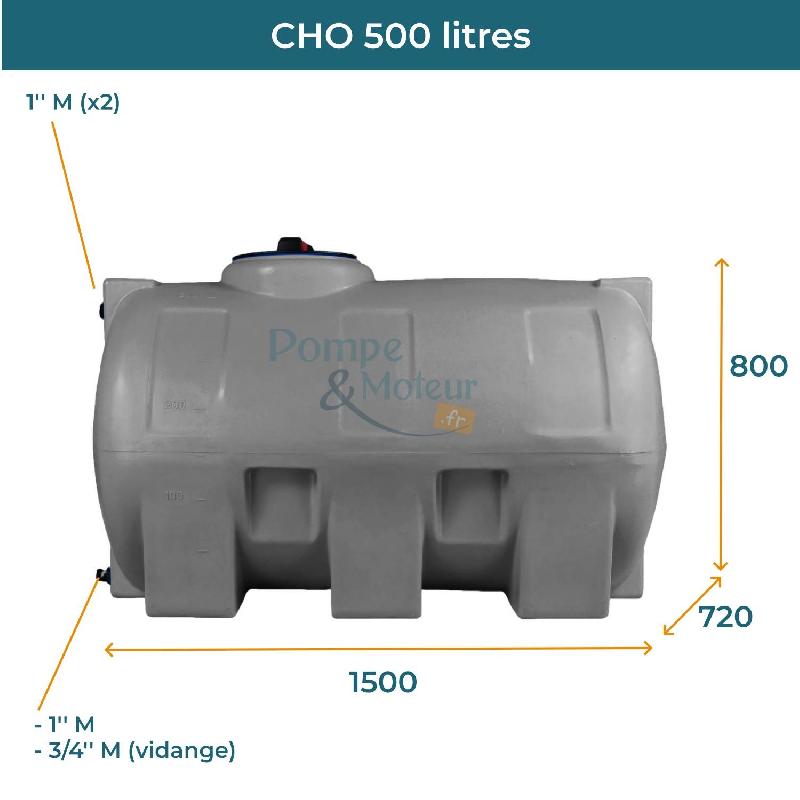 Cuve 500l Aérienne De Récupération D'eau - Réservoir Horizontal Gris - Elbi Cho500_1