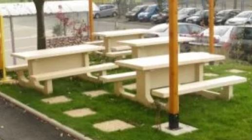 Table de pique-nique en béton armé Mimosa Blanc Naturel - Capacité 8 personnes - Livrée en kit avec boulonnerie et notice de montage_1