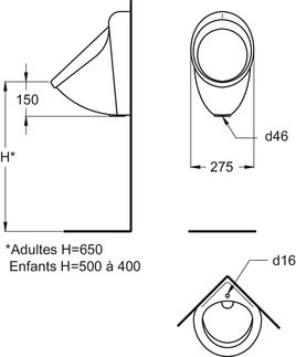 Urinoir d'angle en porcelaine vitrifiée Ideal Standard - 41,5 x 27,5 cm - bride ouverte - Applique blanc pour collectivités_1