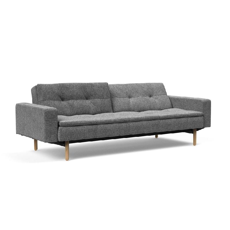 Canapé design Dublexo Stem avec accoudoirs - convertible lit 115x210 cm - pieds chêne - tissu Twist Charcoal_1