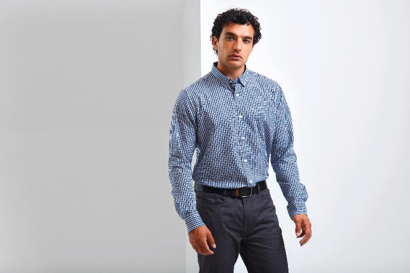 Chemise vichy gros carreaux - Réf: PR252 - Manches longues, popeline tissée-teinte, 65% polyester / 35% coton_1
