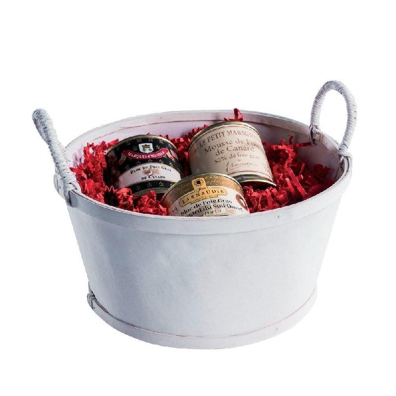 Panier rond bois blanc avec anses - Diam. 23cm - Joli panier en bambou_1