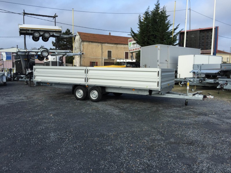 Remorque plateau Humbaur HN 356225 GR - 2 essieux, roues surbaissées, ridelles alu_1