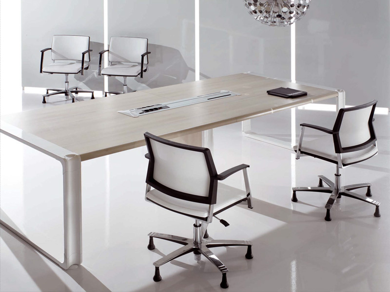 Siège de réunion Dexto - piètement fixe avec patins - en simili-cuir blanc_1