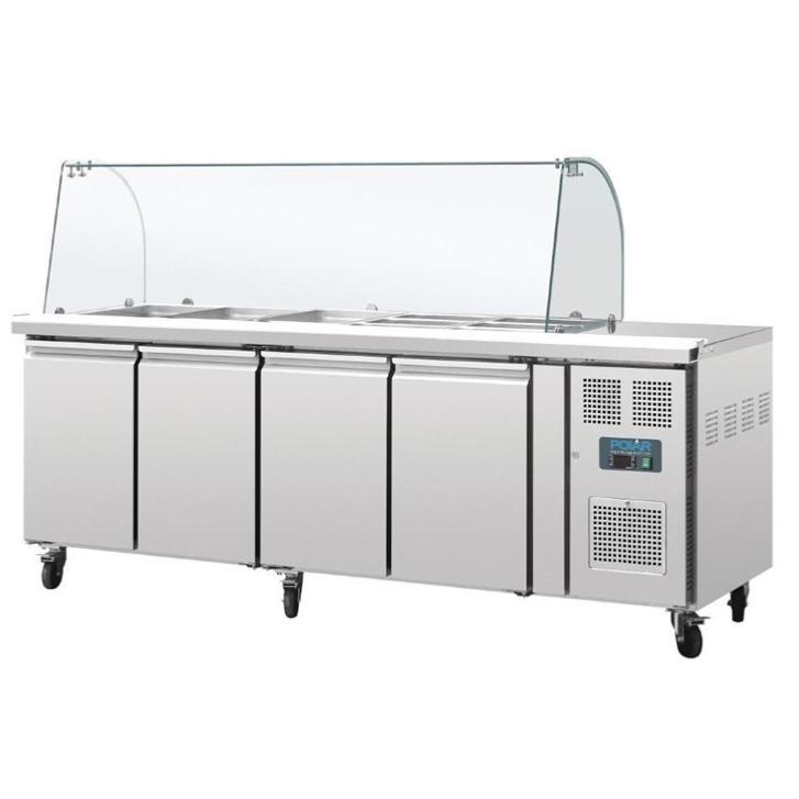 Comptoir de préparation réfrigéré GN avec pare-haleine Série U - 4 portes | Polar - CT395_1