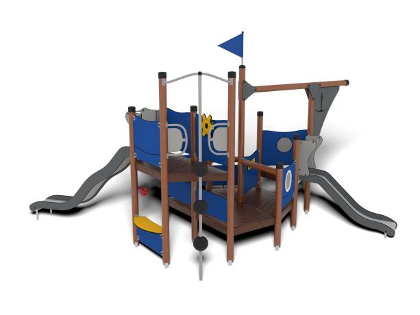 Structure multi-jeux 3 à 12 ans - Uniplay Viking 8061771 - Hags - poteaux bois, panneaux HPL, bleu_1