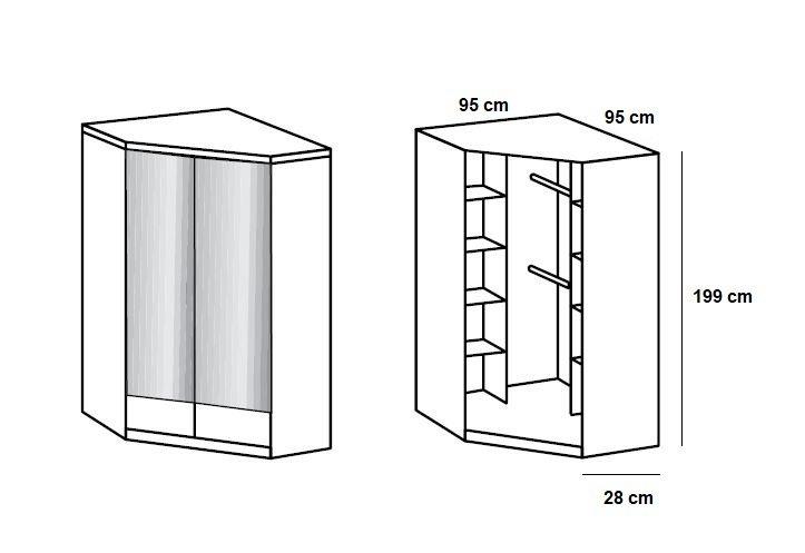 Armoire dressing d'angle DINGLE - 2 portes miroirs - 95x95 cm - Blanche_1