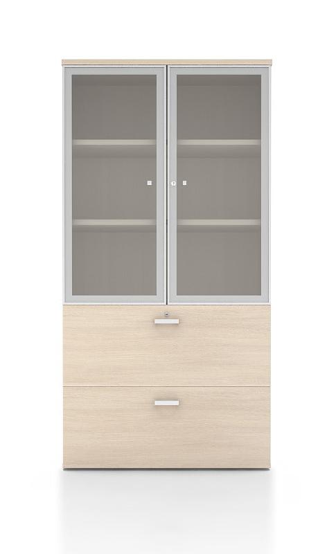 Armoire haute vitrée et classement pour dossiers suspendus - Mobel Linea - Acacia clair_1