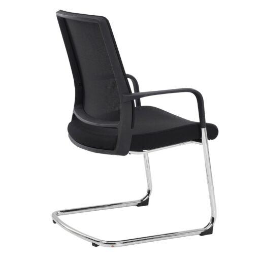 Chaise visiteur Edwin Sitek neuf - dossier ergonomique en filet noir - assise en tissu noir - structure en acier chromé - produit haut de gamme_1