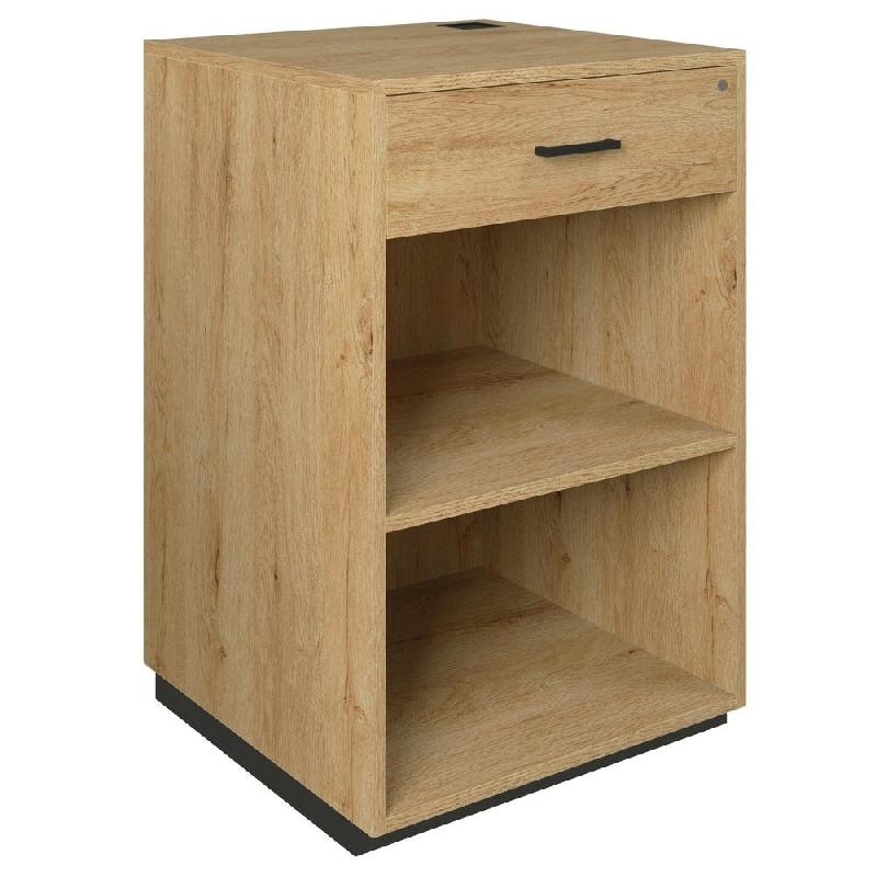 Comptoir Vertigo T03 avec tiroir MDF noir et chêne clair 60x60x93cm_1