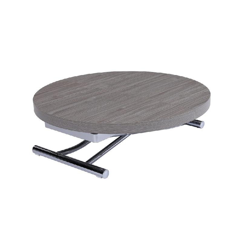 Table basse ronde relevable et extensible SATURNA en chêne gris - Diamètre 105 cm - Plateau extensible à 135 cm_1