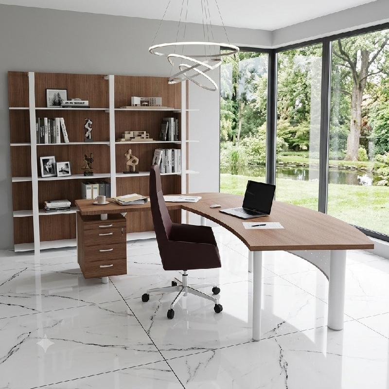 Bureau d'angle X time Next avec retour et caisson - Quadrifoglio. - 217, Alu, Noyer canaletto, Gauche, 3 tiroirs_1