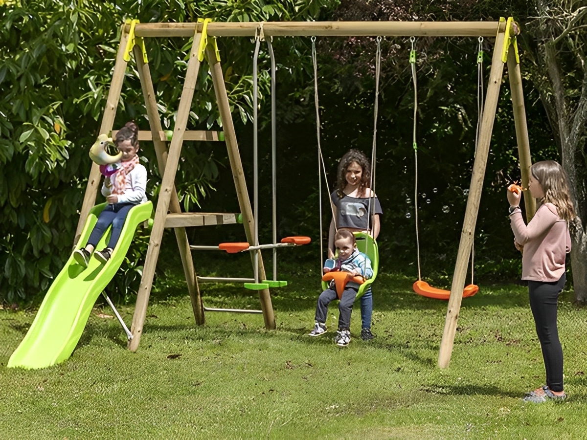 Marti - Portique bois 2,30m - norme EN71-8 - 3 agrès, toboggan 1,73m, plateforme 0,90m_1