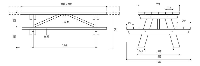 Table Pique-Nique Berlin - Plateau ép. 45 mm - Jusqu'au 31/07/2026 - Pin du Nord traité - PMR_1