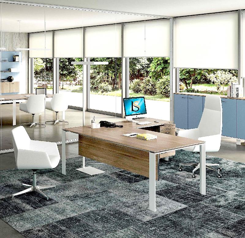 Bureau de direction X7 avec retour et caisson - Officity - 210, Noyer canaletto, Droite, Oui_0