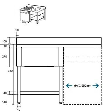 Plonge avec passage lave-vaisselle 1m40_1