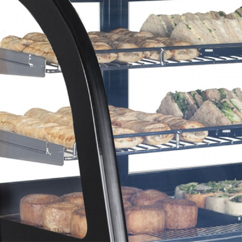Comptoir réfrigéré vitré LCT-C - façade incurvée, éclairage LED et finition inox - Réf : LCT750C/BLACK_1